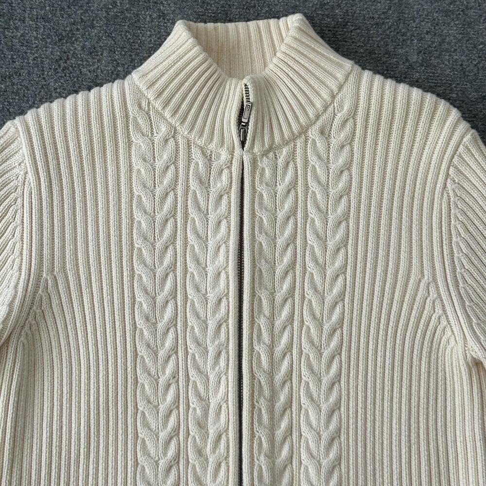 Lands End Sweater Youth 10-12 White Cable Knit Full Zip Mock Japan Vintage Kids - Picture 5 of 10